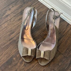 J. Renee Silver Peep-Toe Slingback Heels